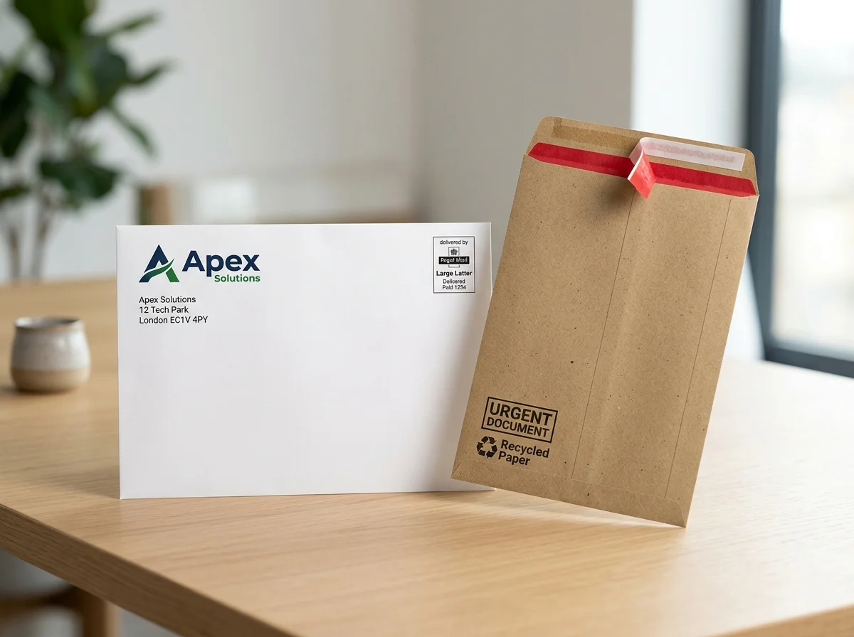 Custom Printed C4 Envelopes UK - Branded A4 Document Mailers in White Bond and Brown Kraft