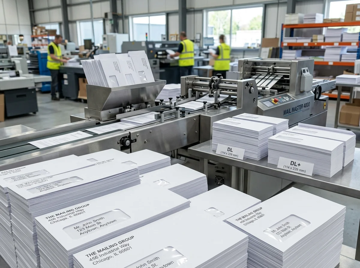 DL+ machine inserter envelopes with water-activated gummed flaps for automated fulfilment